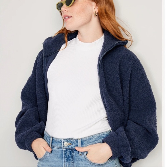 - NWT OLD NAVY Oversized Full-Zip Sherpa Pullover Color: Navy SIZE LARGE - Picture 4 of 5